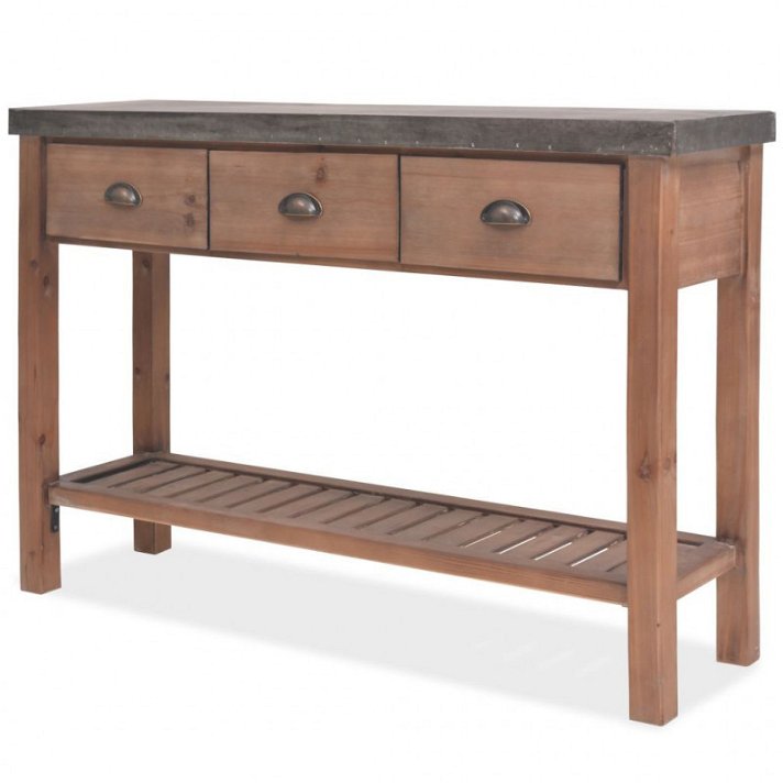 Table console fabriquée en bois d'épicéa et en acier de 122x35 cm avec trois tiroirs VidaXL