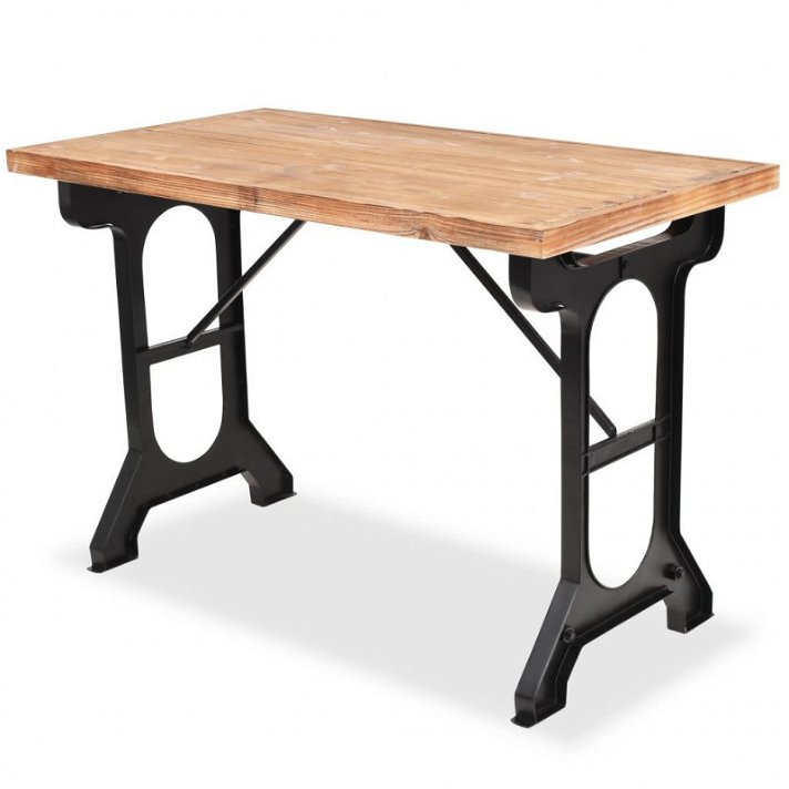 Mesa de madera maciza de abeto marrón y negro Vida XL