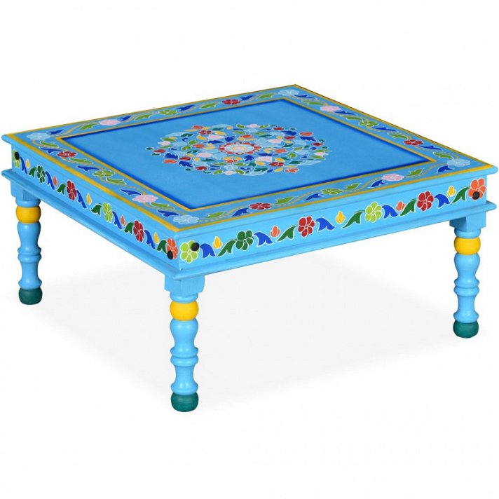 Tavolino decorato turchese Vida XL