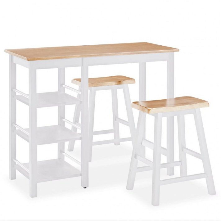 Table haute avec 2 chaises blanc Vida XL