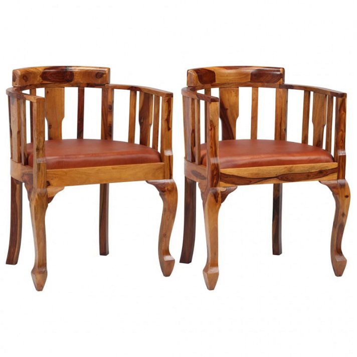 Conjunto de cadeiras de couro e madeira de jacarandá castanho Vida XL