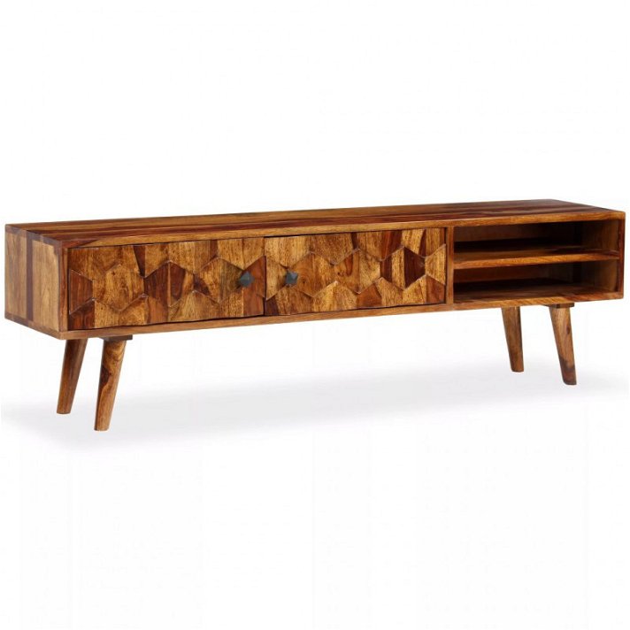 Mueble de tv 140x40x30 cm de madera maciza de sheesham con acabado en marrón Vida XL