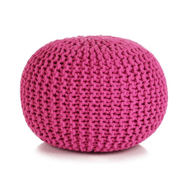 Puf tejido a mano de diseño circular y relleno de gomaespuma 50 cm color rosa Vida XL