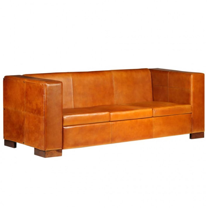 Sofá de madera de mango tapizada con cuero natural marrón claro 3 plazas Vida XL