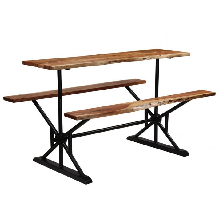 Mesa com 2 bancos madeira maciça de acácia Vida XL