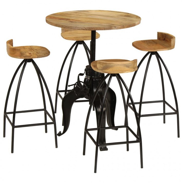 Mesa de bar com 4 cadeiras madeira maciça mangueira Vida XL