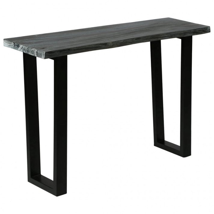 Table d'entrée fabriquée en bois mindi massif gris en acier thermolaqué noir VidaXL