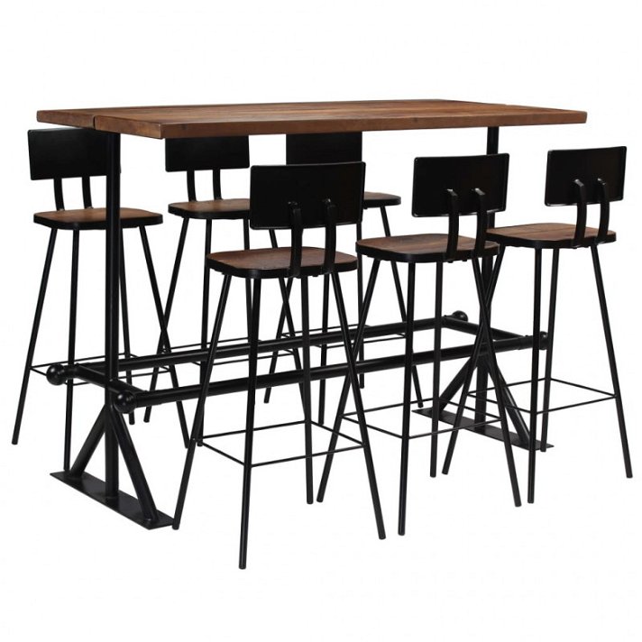 Tavolo alto con 6 sedie in legno riciclato Vida XL