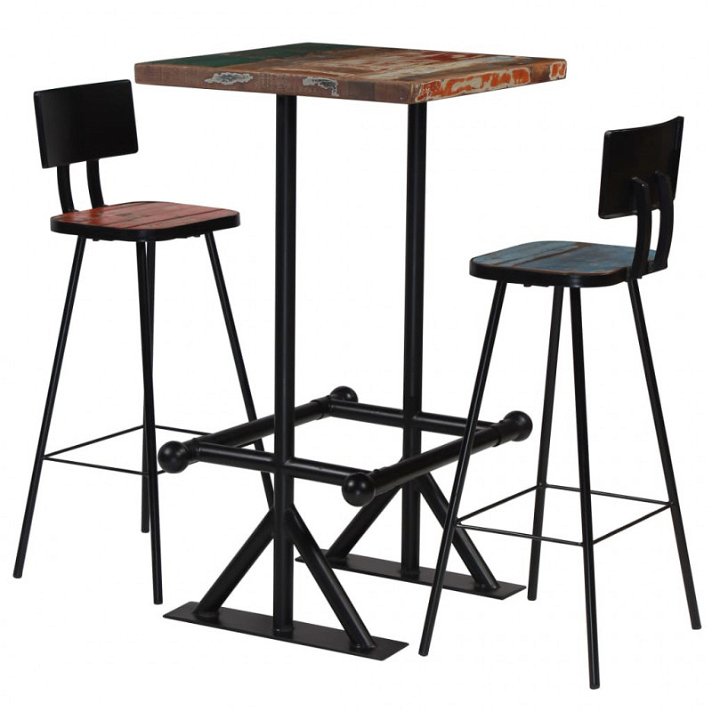 Tavolo alto con 2 sedie in legno massiccio riciclato Vida XL
