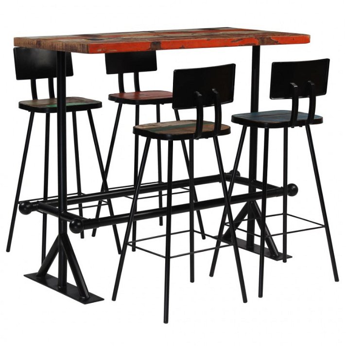 Tavolo alto con 4 sedie in legno massiccio riciclato Vida XL