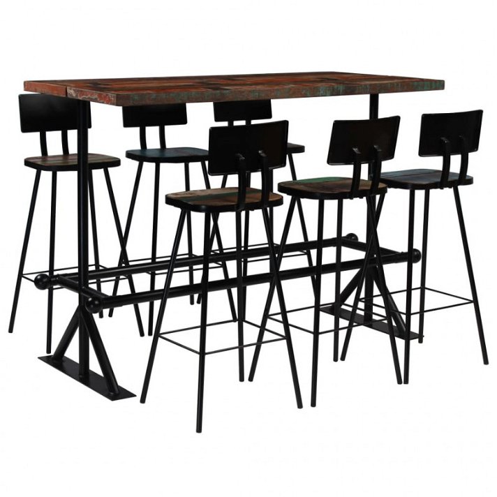 Conjunto de mesa alta con seis sillas de madera reciclada sólida y acero Vida XL