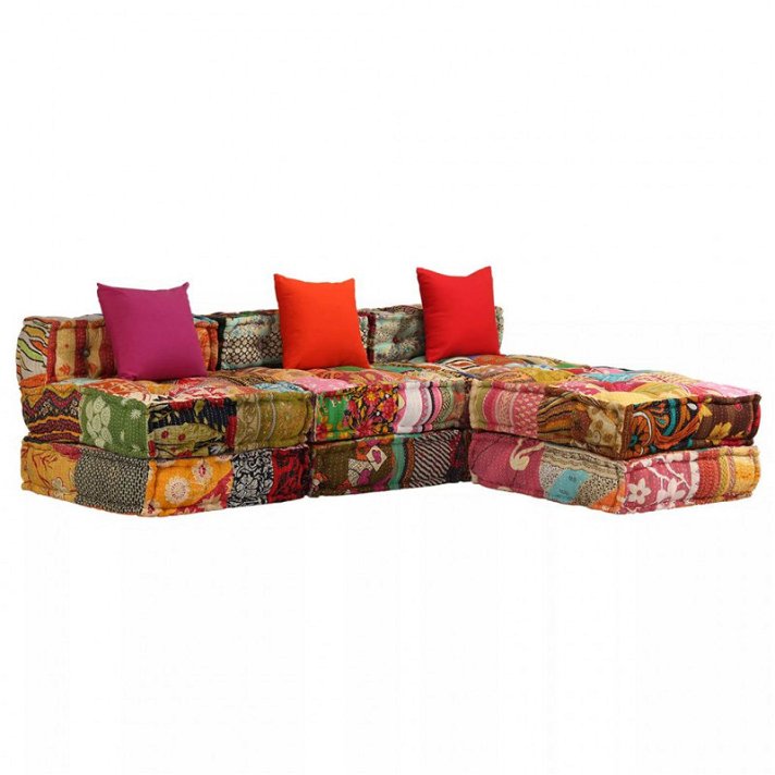 Sofá-cama com apoio de pés de tecido patchwork Vida XL