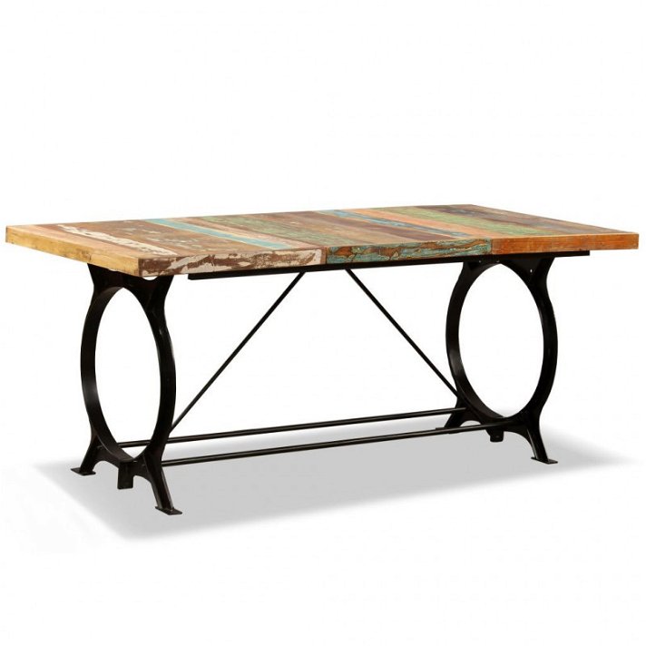 Tavolo per sala da pranzo di 180 cm fabbricato in legno massiccio riciclato con gambe in acciaio nero Vida XL