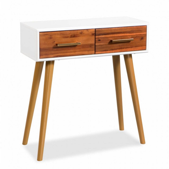 Table console fabriquée en bois d'acacia massif de 70 cm de couleur blanche VidaXL