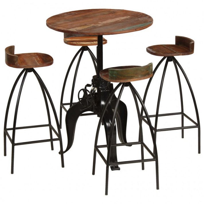 Mesa de bar con 4 sillas madera maciza reciclada Vida XL