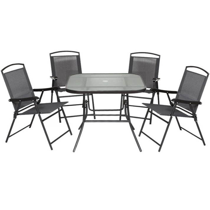 Conjunto de sillas y mesa para jardín de acero tela de malla y cristal templado en acabado color negro y gris Outsunny