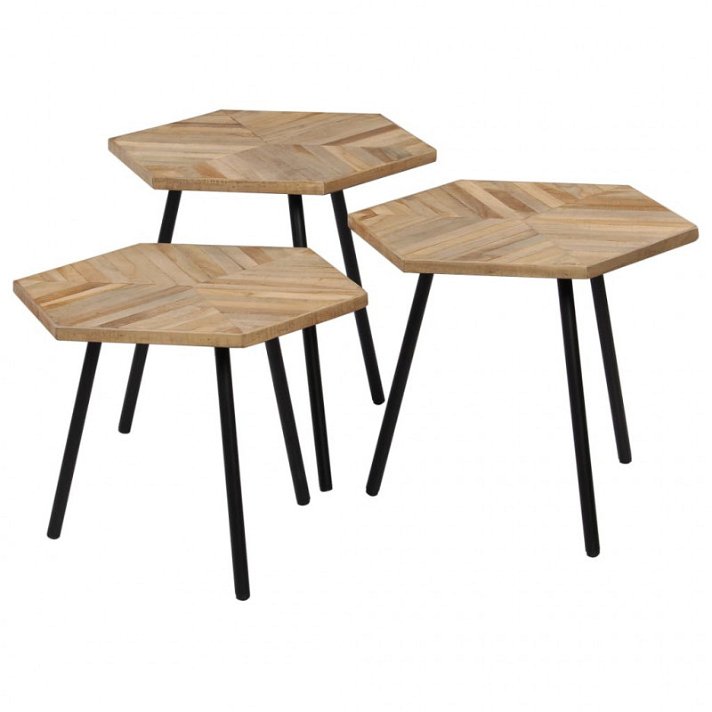 Triples mesas hexagonales de madera teca reciclada Vida XL