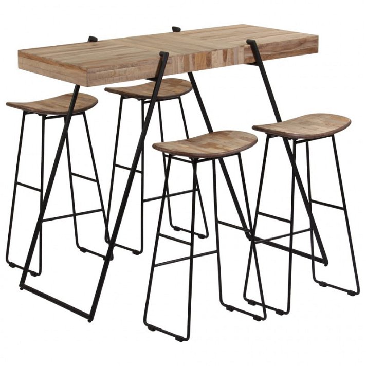 Mesa con 4 sillas de madera teca reciclada Vida XL