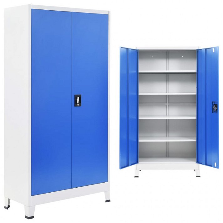 Armário de metal para escritórios 90x180 cm azul e cinzento Vida XL