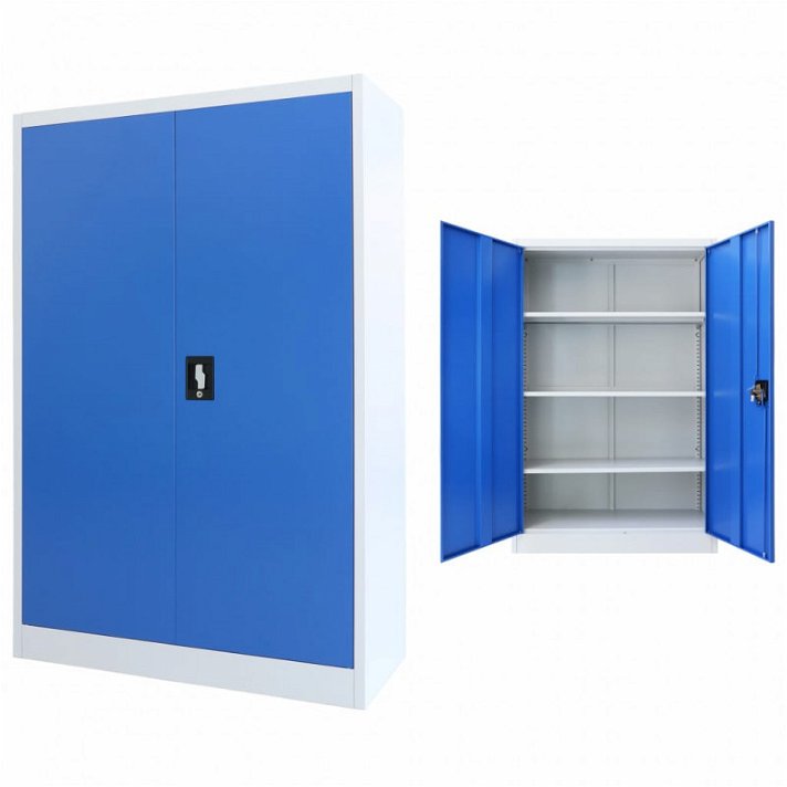 Armário de metal para escritório 90x140 cm azul e cinzento Vida XL