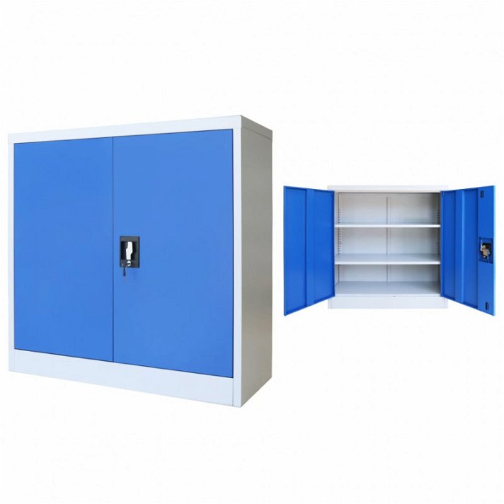 Mobile di metallo per ufficio 90x90 cm blu e grigio Vida XL