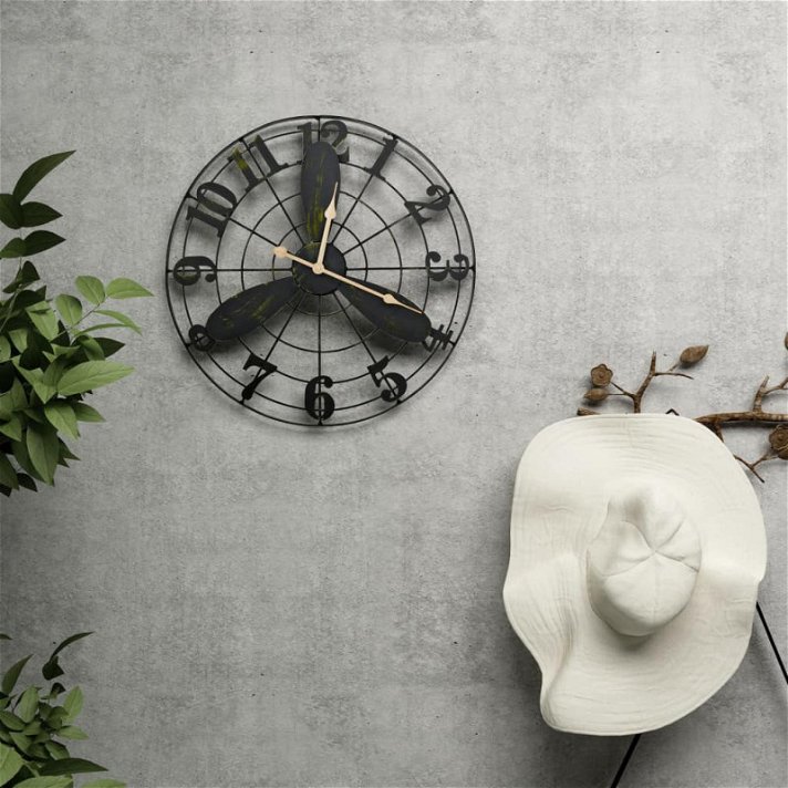 Reloj de pared decorativo de 46 cm de estilo vintage y con acabado negro Vida XL