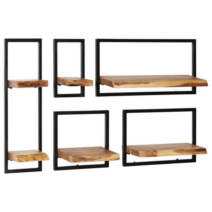 Conjunto de 5 estantes e parede para interiores fabricados em madeira de acácia e aço Vida XL