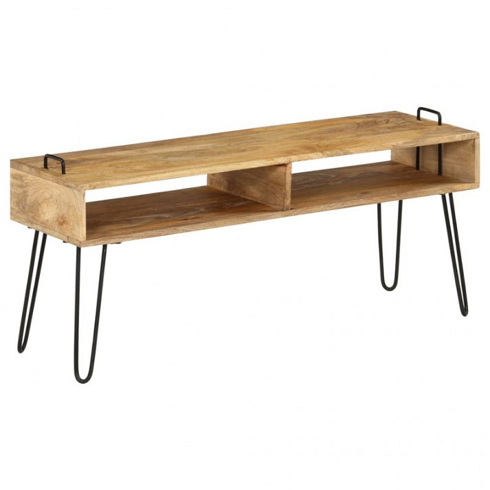 Mueble para TV de 110 cm de ancho con 2 estantes y fabricado en madera maciza de mango Vida XL