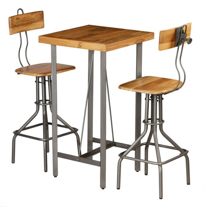 Set mesa y sillas de bar madera teca maciza reciclada 3 piezas Vida XL