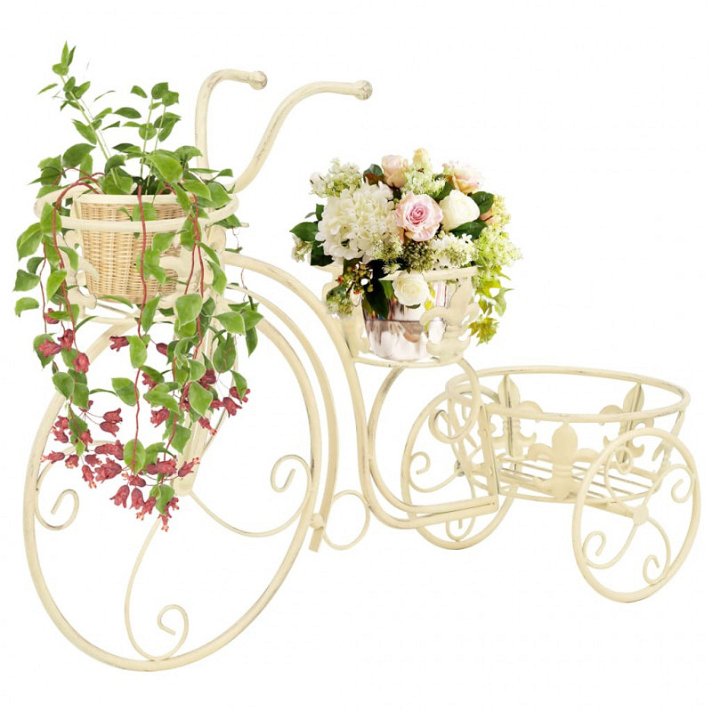 Soporte para plantas y macetas con diseño de bicicleta 77 cm color blanco antiguo Vida XL