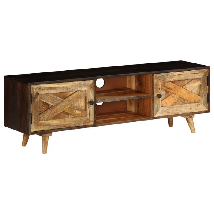 Mueble de tv con almacenamiento de madera de mango con acabado en marrón Vida XL