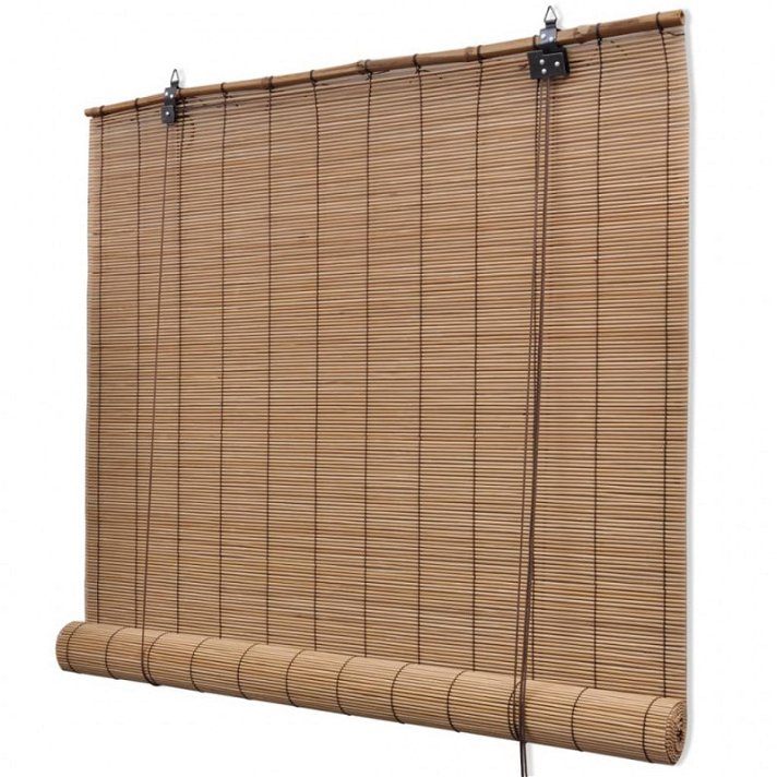 Persiana enrollable de bambú de 100 cm de ancho con fácil instalación y de acabado marrón Vida XL