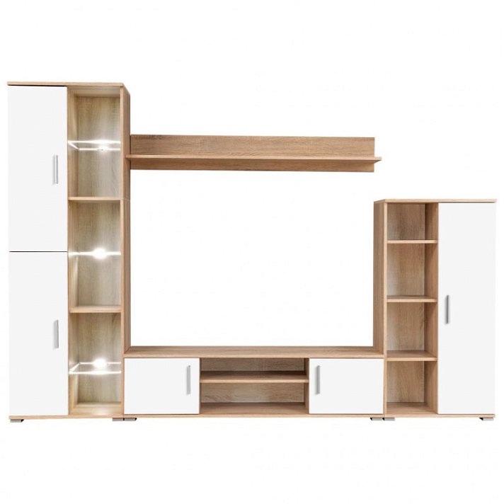 Mueble de tv de madera con estantes y luces LED con un acabado en colores roble sonoma y blanco Vida XL