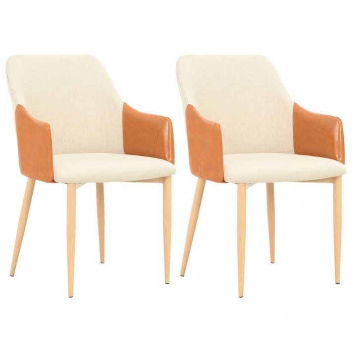 Conjunto de cadeiras de tecido e couro sintético cor creme e castanho Vida XL