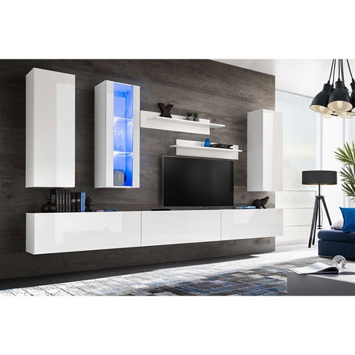 Mueble de tv LED con estantes blanco brillante Vida XL