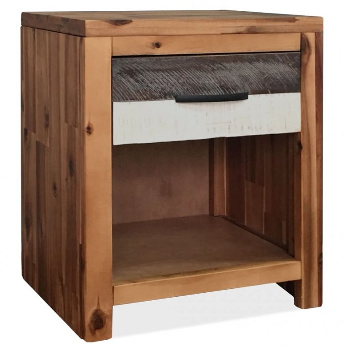 Mesita de noche de 40 cm de madera maciza de acacia con un cajón y estante Vida XL