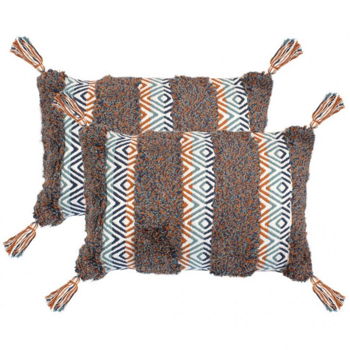 Pack de dos cojines estampados de algodón con relleno de poliéster con diseño bohemio 60x40 cm multicolor rayado Vida XL