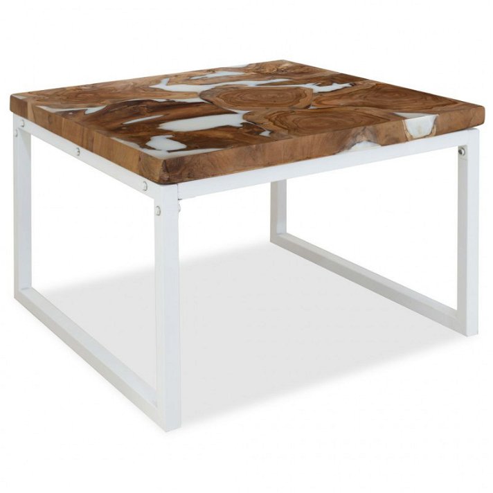 Tavolino in teak e resina bianca 60 cm Vida XL