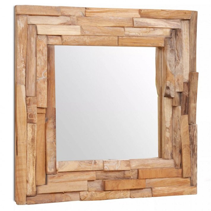 Espejo decorativo cuadrado de teca 60x60 cm marrón VidaXL