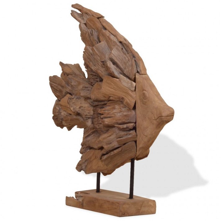 Escultura en forma de pez hecha a mano con madera maciza de teca 40x57x12cm Vida XL