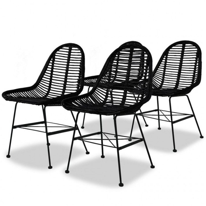 Set de 4 sillas para comedor fabricadas en ratán y hierro de acabado negro Vida XL