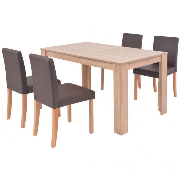 Mesa com 4 cadeiras de madeira aglomerada castanha Vida XL