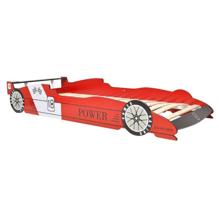 Children's bed in the shape of a red racing car with LED light for 90x200 cm mattresses Vida XL