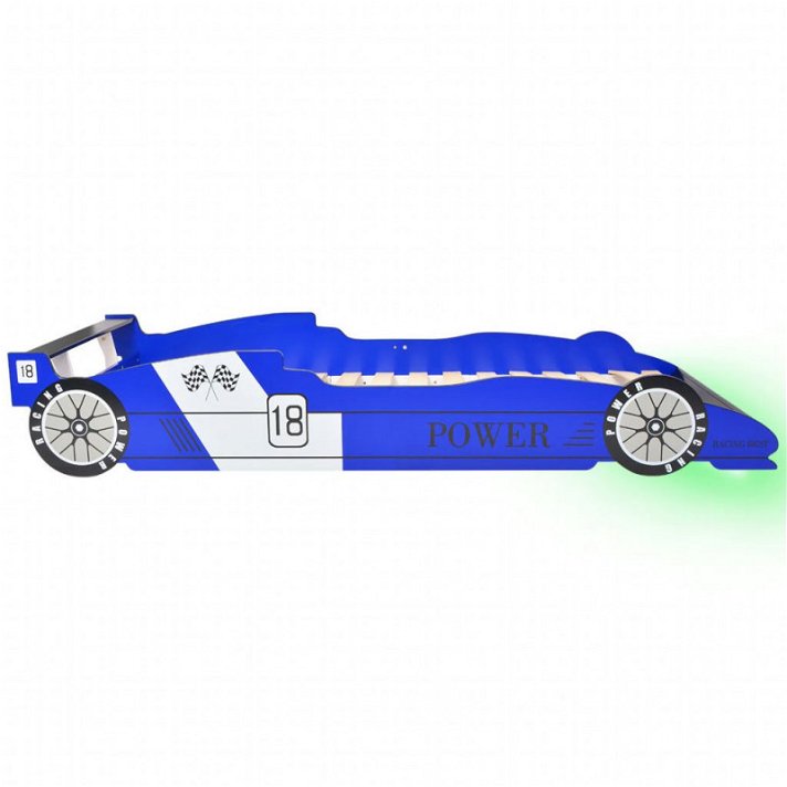 Cama de niños con forma de coche de carreras azul con luz LED para colchones de 90x200 cm Vida XL