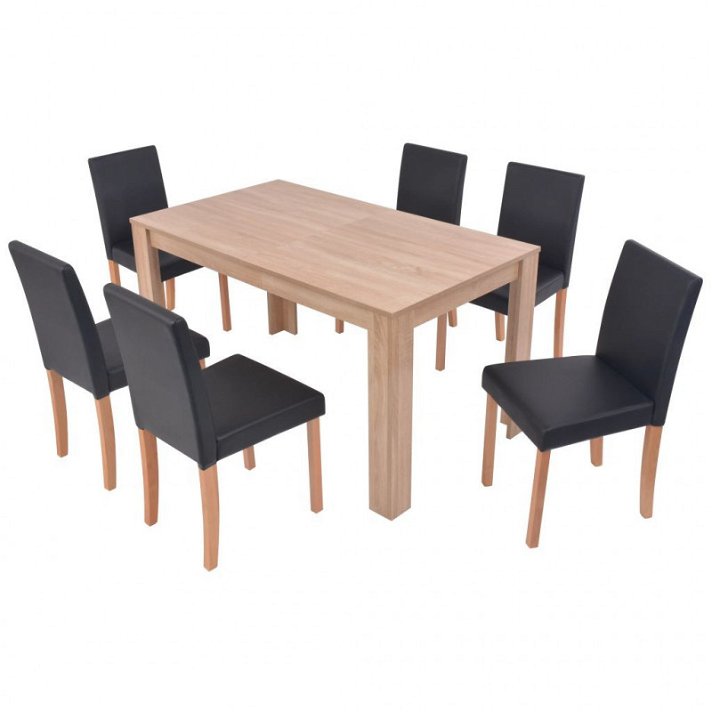 Mesa com 6 cadeiras de madeira aglomerada preta Vida XL