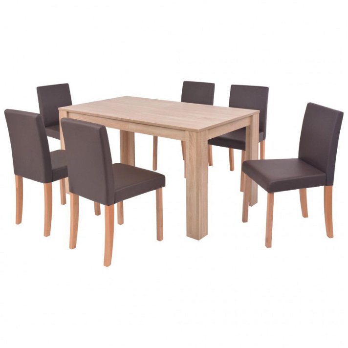 Mesa com 6 cadeiras de madeira aglomerada castanha Vida XL