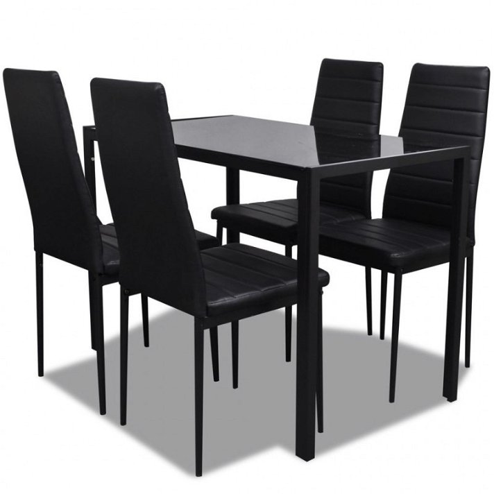 Table rectangulaire et 4 chaises de salle à manger noires Vida XL
