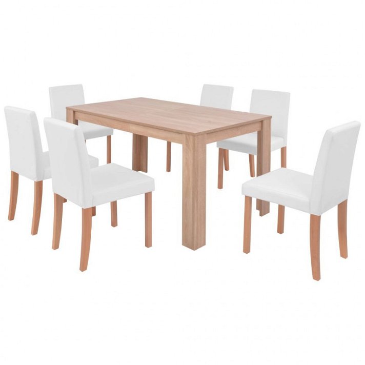 Table avec 6 chaises en aggloméré marron et crème Vida XL