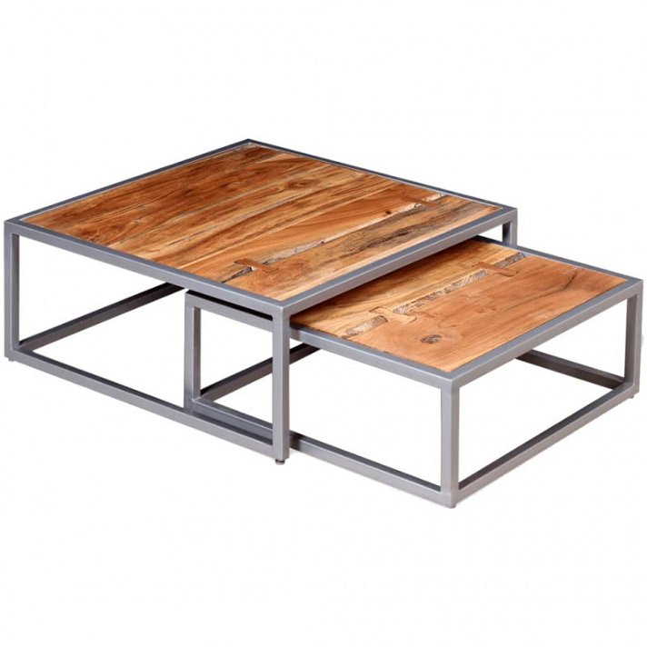 Set di tavoli impilabili in legno d'acacia Vida XL