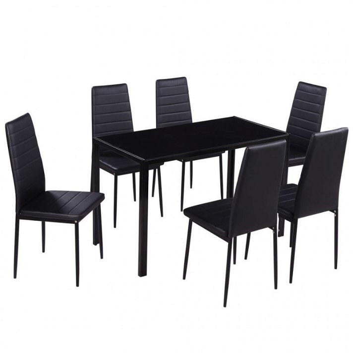 Mesa retangular e 6 cadeiras para sala de jantar cor preta Vida XL